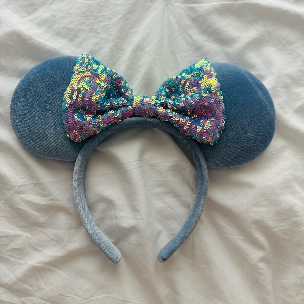 Blue Sequin Bow Mouse Ears Headband
